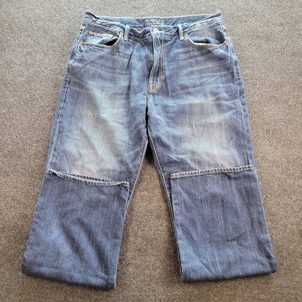 Lucky Brand 181 Jeans Mens 36x34 Blue Relaxed Straight Denim Y2K Distressed Fade